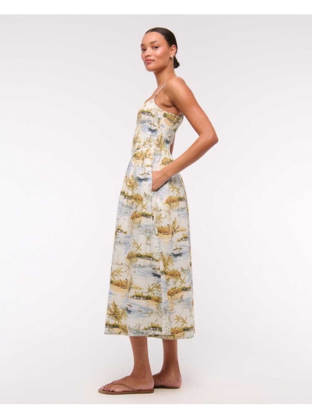 A&F Sydney Smocked Dipped-Waist Midi Dress - Picture 3 of 4